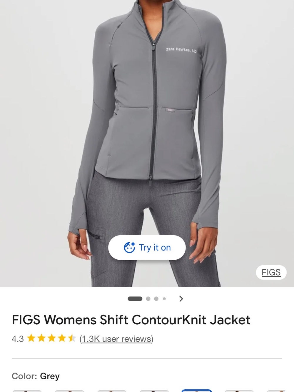 FIGS Women's Gray Zip-Front Contour Jacket - Picture 4 of 4